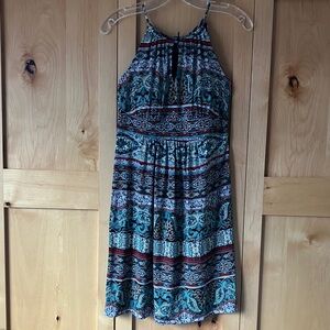 Enfocus Studio Teal and Black Patterned Midi Dress
